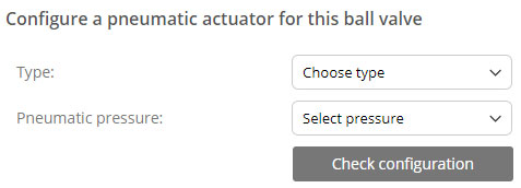 Pneumatic actuator ball valve configurator