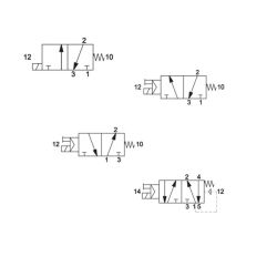 Paths and switching positions for various control tasks of pneumatic valves